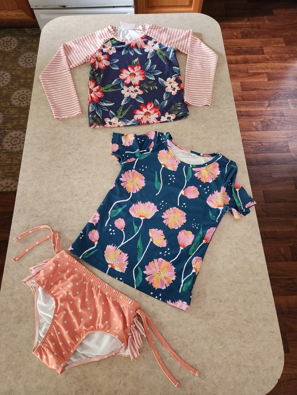 Oopsie Daisy Girls Floral Rash Guard Set with Pink Stripe Sleeves